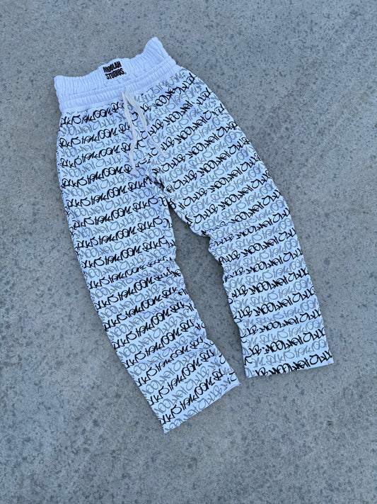 White MLH Graffiti Double Waist Sweatpants